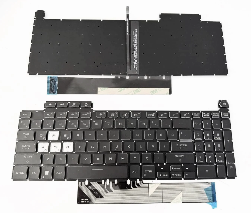 Asus TUF Gaming F15 FX507Z, FX507ZC, FX507ZE, FX507ZH, FX507ZM, FX507ZR, FX507ZW, FX507ZI, FX507R, FX507N, FX507V, A15 FA507R, FA507RC, FA507RE, FA507RM, FA507RR, FA507RF, FA507RW, FA507NU, FA507NV, FA507XI, FA507XU, FA507XV Klavye RGB Işıklı